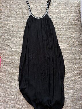 Zara Black Beach Maxi Dress With Beaded Neckline